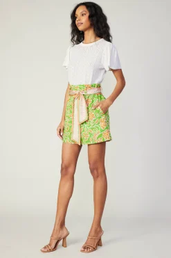 Current Air Belted Floral Patterned Shorts GREENORANGEMLT Online