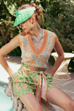 Current Air Belted Floral Patterned Shorts GREENORANGEMLT Online