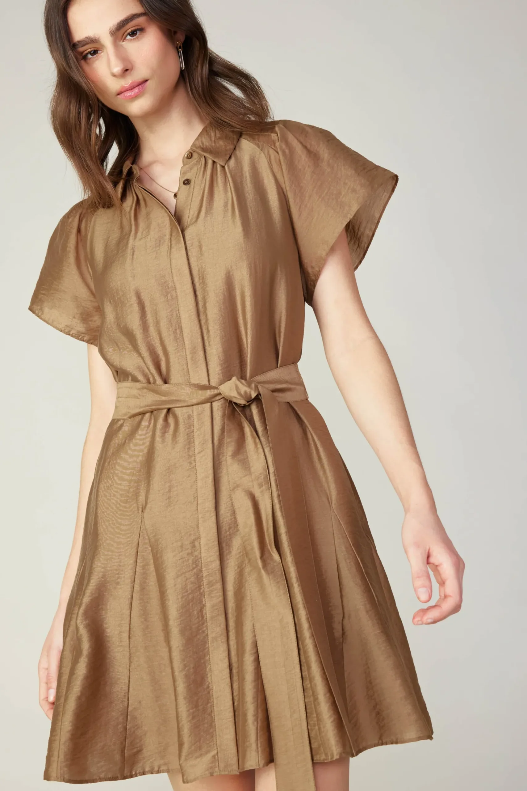 Current Air Belted Godet Mini Dress LATTE Hot