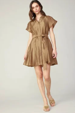 Current Air Belted Godet Mini Dress LATTE Hot