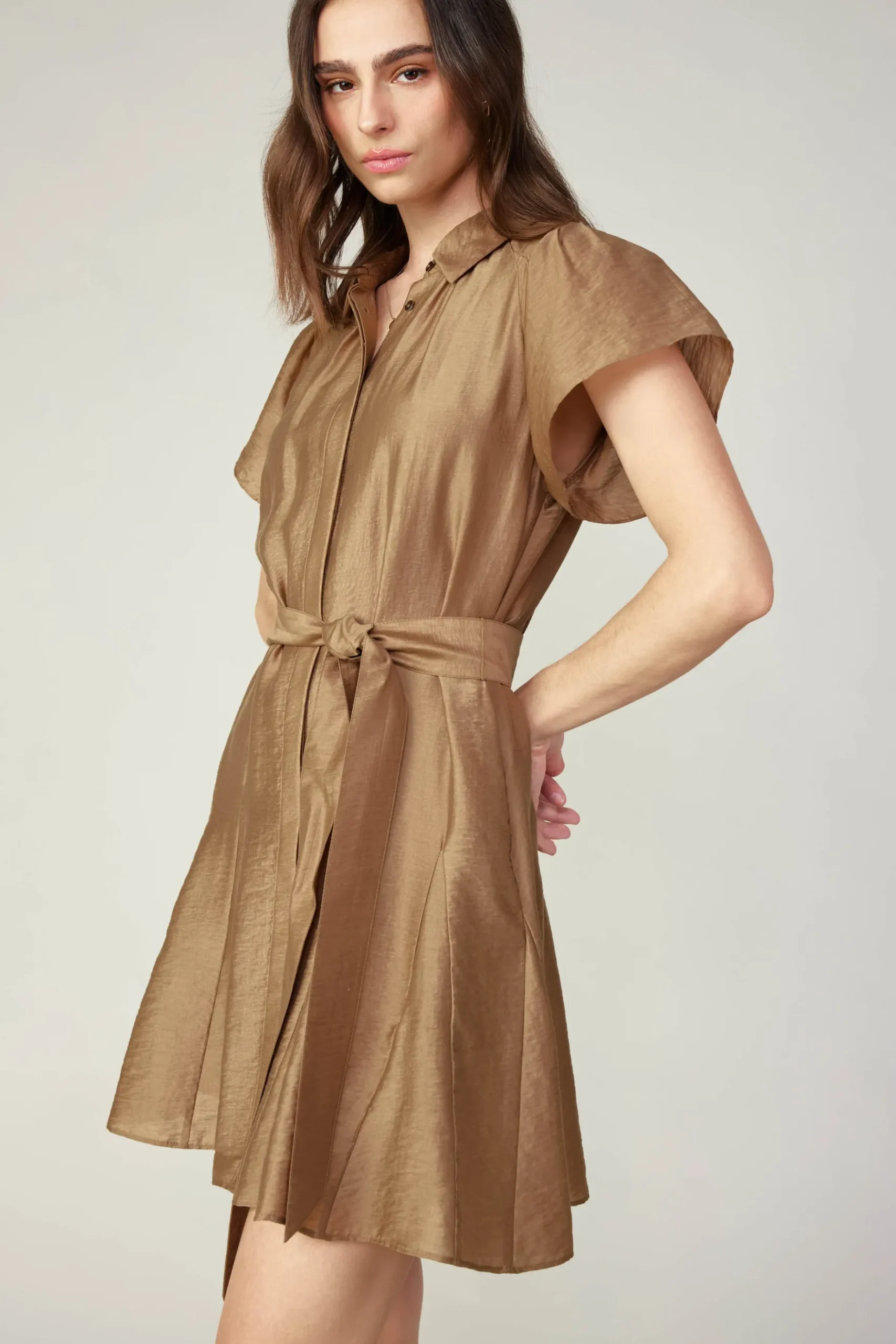 Current Air Belted Godet Mini Dress LATTE Hot