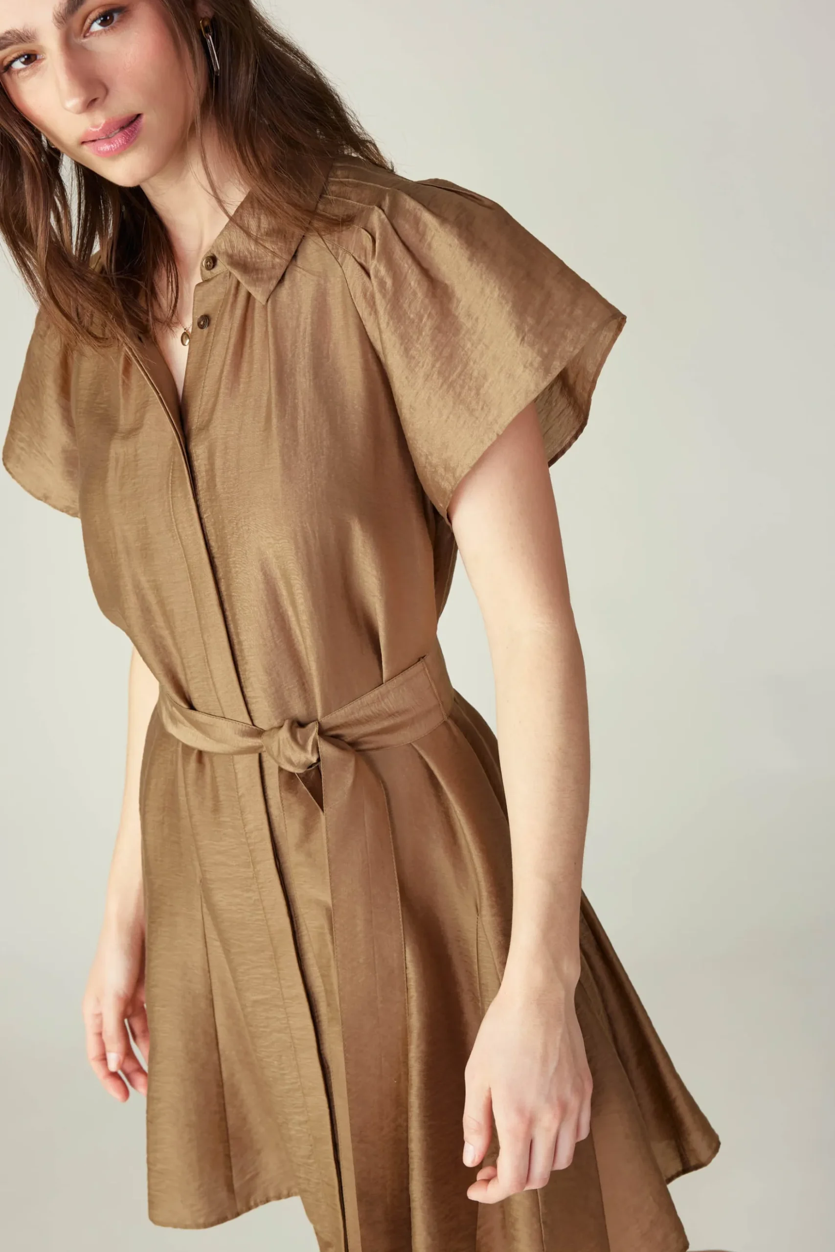 Current Air Belted Godet Mini Dress LATTE Hot