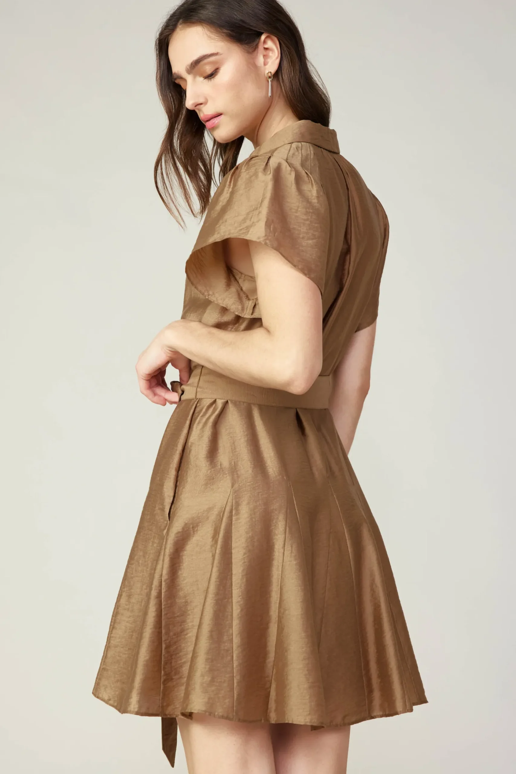 Current Air Belted Godet Mini Dress LATTE Hot