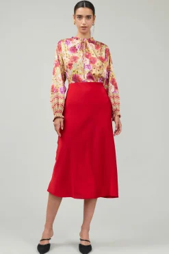 Current Air Bias Midi Skirt RED Outlet