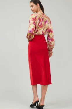 Current Air Bias Midi Skirt RED Outlet