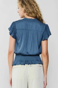 Current Air Blair Smocked Top DARKDUSTYBLUE Online