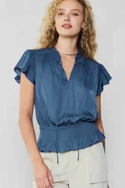 Current Air Blair Smocked Top DARKDUSTYBLUE Online