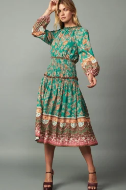 Current Air Border Multi Print Midi Dress GREENMLT Sale