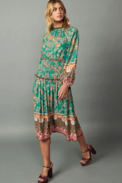 Current Air Border Multi Print Midi Dress GREENMLT Sale