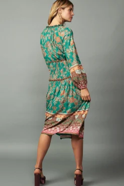 Current Air Border Multi Print Midi Dress GREENMLT Sale