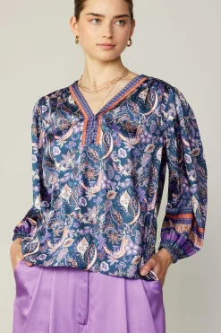 Current Air Border Print Paisley Top INDIGOFLORALMLT Online