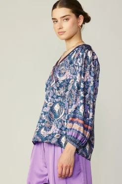 Current Air Border Print Paisley Top INDIGOFLORALMLT Online