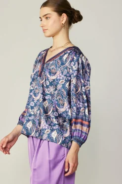 Current Air Border Print Paisley Top INDIGOFLORALMLT Online