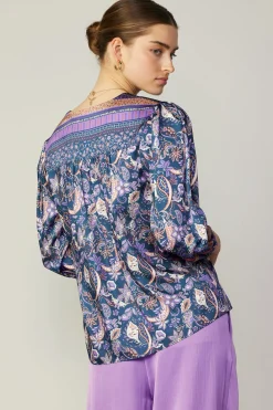 Current Air Border Print Paisley Top INDIGOFLORALMLT Online