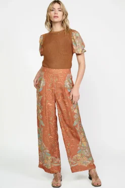 Current Air Border Print Retro Floral Pants BROWN Sale