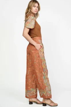 Current Air Border Print Retro Floral Pants BROWN Sale