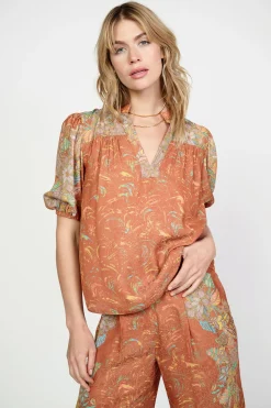 Current Air Border Print Retro Floral Blouse BROWNMLT Online
