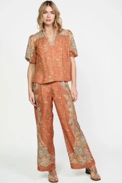 Current Air Border Print Retro Floral Blouse BROWNMLT Online