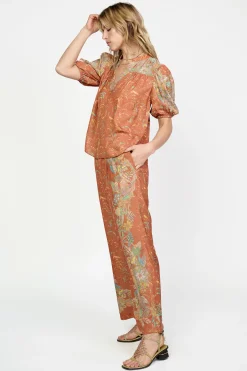 Current Air Border Print Retro Floral Blouse BROWNMLT Online