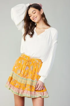 Current Air Border Print Tiered Mini Skirt YELLOWMLT Clearance