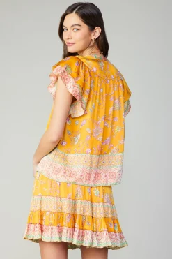 Current Air Border Print Tiered Mini Skirt YELLOWMLT Clearance