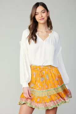 Current Air Border Print Tiered Mini Skirt YELLOWMLT Clearance