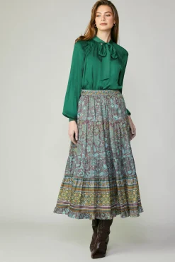 Current Air Border Printed Floral Skirt TEALBROWN Outlet