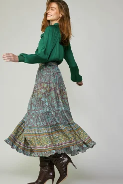 Current Air Border Printed Floral Skirt TEALBROWN Outlet