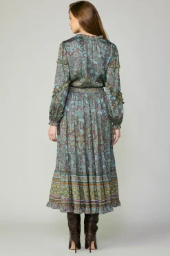 Current Air Border Printed Floral Skirt TEALBROWN Outlet