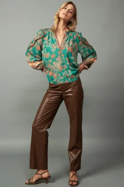 Current Air Border Ruffled Floral Blouse GREENMLT Best