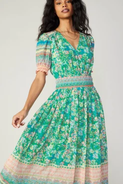 Current Air Bordered Floral Print Midi Dress GREENMULTI Best