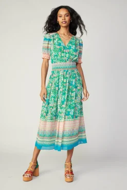 Current Air Bordered Floral Print Midi Dress GREENMULTI Best