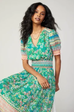 Current Air Bordered Floral Print Midi Dress GREENMULTI Best