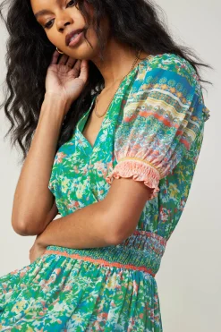 Current Air Bordered Floral Print Midi Dress GREENMULTI Best