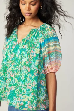Current Air Bordered Floral Print Top GREENMULTI Discount