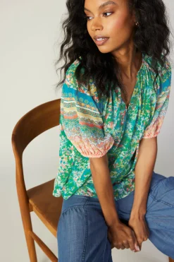 Current Air Bordered Floral Print Top GREENMULTI Discount