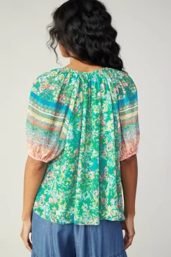 Current Air Bordered Floral Print Top GREENMULTI Discount