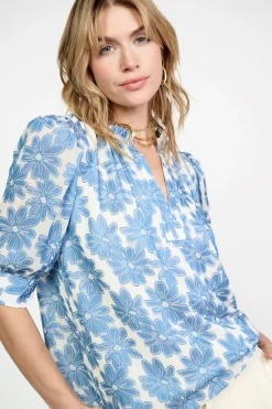 Current Air Botanical Jacquard Blouse DENIMBLUE Hot