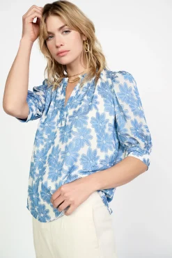 Current Air Botanical Jacquard Blouse DENIMBLUE Hot