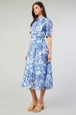 Current Air Botanical Jacquard Midi Dress BLUEFLORAL Clearance