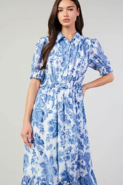 Current Air Botanical Jacquard Midi Dress BLUEFLORAL Clearance