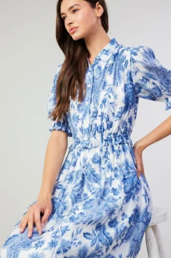 Current Air Botanical Jacquard Midi Dress BLUEFLORAL Clearance