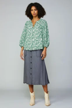 Current Air Botanical Jacquard Raglan Blouse GREEN New