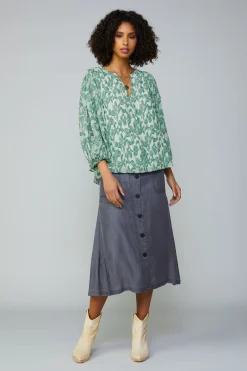 Current Air Botanical Jacquard Raglan Blouse GREEN New
