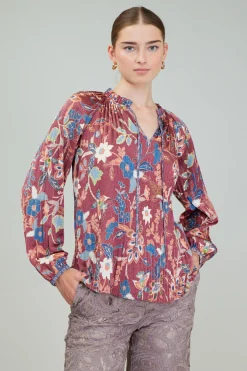 Current Air Botanical Pleated Blouse CHESTNUTMLT Sale