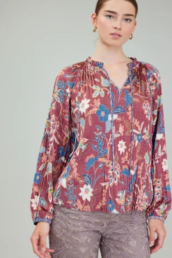 Current Air Botanical Pleated Blouse CHESTNUTMLT Sale
