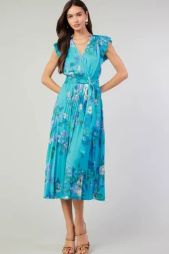 Current Air Botanical Pleated Midi Dress BLUE Best