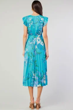 Current Air Botanical Pleated Midi Dress BLUE Best
