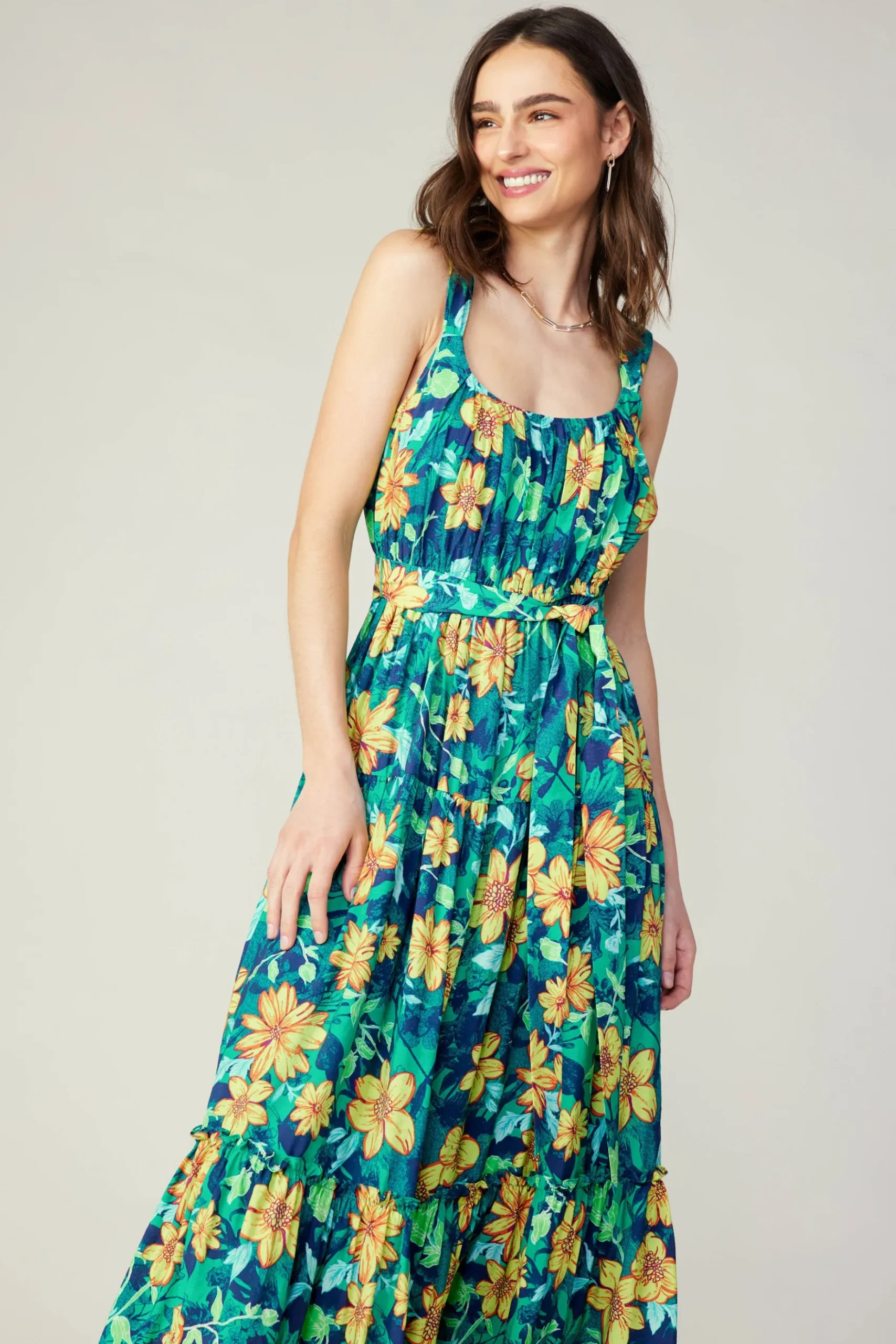 Current Air Botanical Tiered Ruffle Dress YELLOWFLORALMLT Best