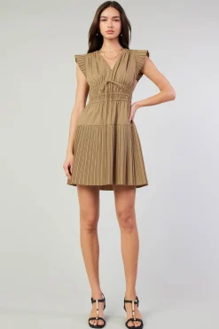 Current Air Briene Pleated Mini Dress LATTE Outlet